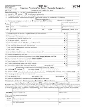 Connecticut Form 207 Insurance Premiums Tax Return