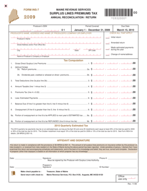 Maine Surplus Lines Premiums Tax Form