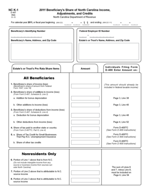 North Carolina K-1 2011 Beneficiary's Share of Income