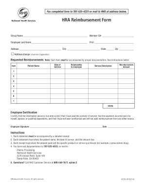Redwood Health Services HRA Reimbursement Form