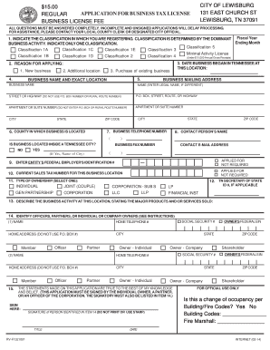 Tennessee Business Tax License Application