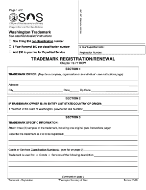 Washington Trademark Registration/Renewal Form