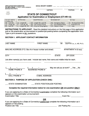 State of Connecticut Application for Examination or Employment