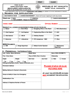 Vanuatu Seafarer Document Application