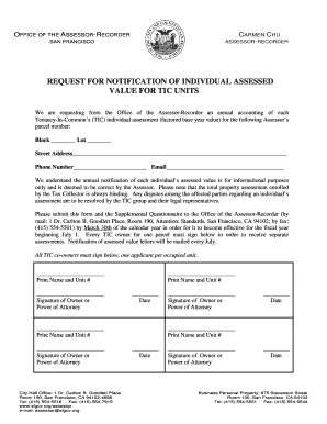 Request for Notification of Individual Assessed Value for TIC Units