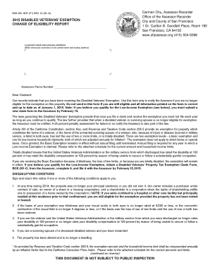 California Disabled Veterans' Exemption Change of Eligibility Report