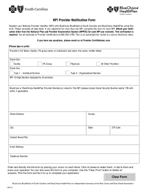 NPI Provider Notification Form