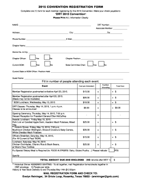 Fillable Online drtinfo 2015 CONVENTION REGISTRATION FORM DRT 2015