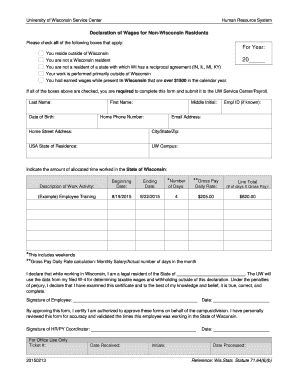 Declaration of Wages for Non-Wisconsin Residents