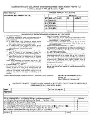 Halfmoon Township Estimated Earned Income and Net Profits Tax Declaration