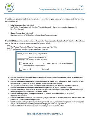 Compensation Declaration Form – Lender Paid