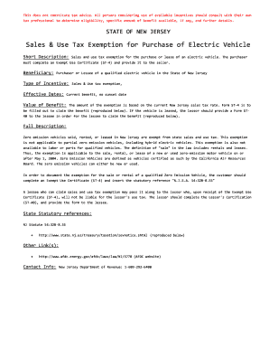 New Jersey Sales Tax Exemption for Electric Vehicles