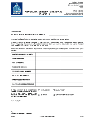 Annual Rates Rebate Renewal Form