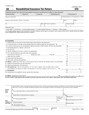 California Nonadmitted Insurance Tax Return Form 570