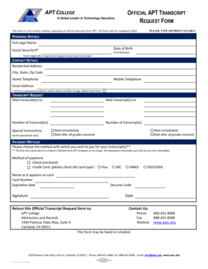 APT College Official Transcript Request Form