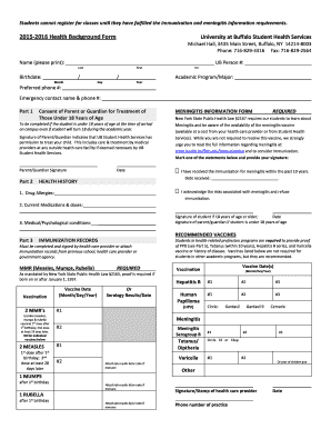 University at Buffalo Health Background Form