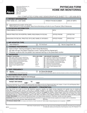 Physician Home INR Monitoring Form