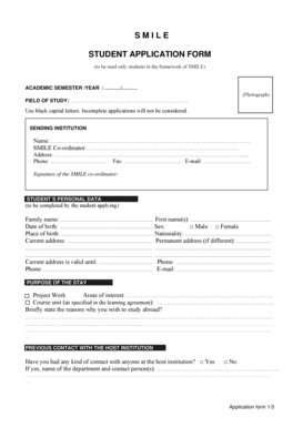 SMILE Student Application Form