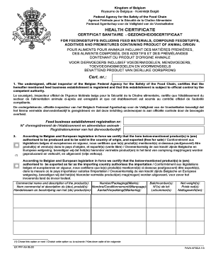 Certificat Sanitaire pour Aliments pour Animaux