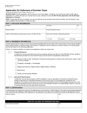 Michigan Summer Tax Deferment Application
