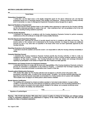 Section 8 Landlord Certification Form