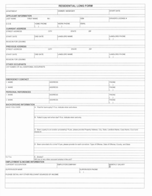 Residential Apartment Rental Application Form