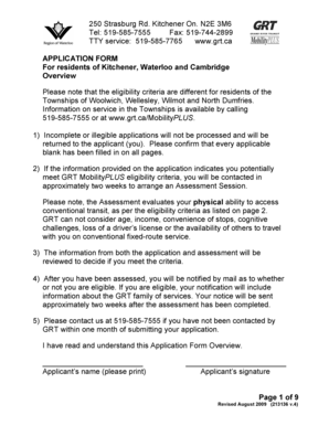 GRT MobilityPLUS Eligibility Application Form