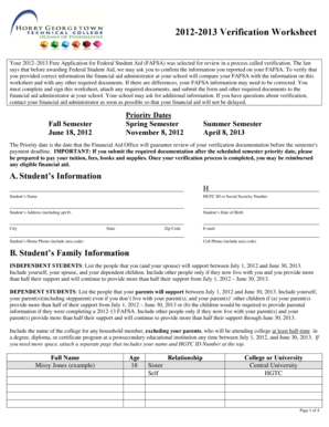 2012-2013 Verification Worksheet