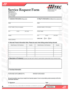 Hitec RCD USA Service Request Form