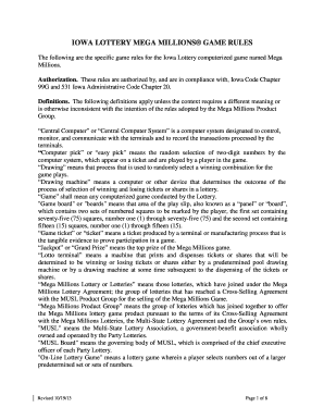 Fillable Online IOWA LOTTERY MEGA MILLIONS GAME RULES Fax Email Print
