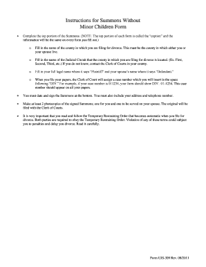 Summons Without Minor Children Form