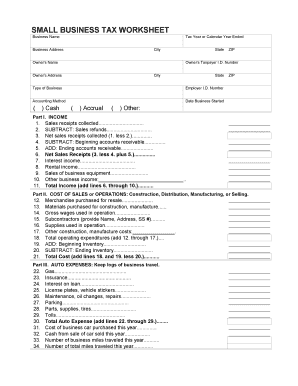 Small Business Tax Worksheet