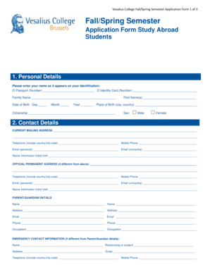 Study Abroad Incoming Application Form - Vesalius College