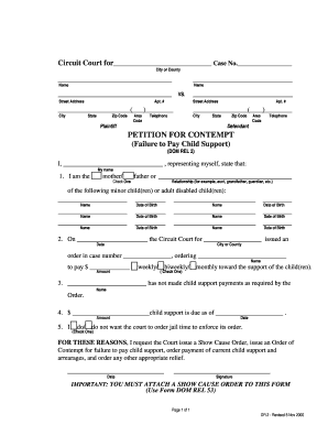 Petition for Contempt Failure to Pay Child Support