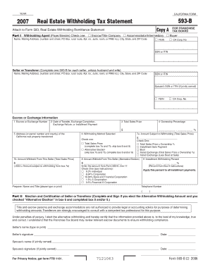 California Form 593-B Real Estate Withholding Tax Statement
