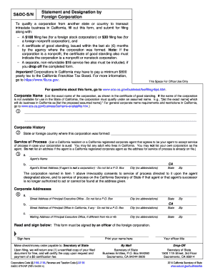 California Foreign Corporation Statement and Designation