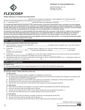 Affidavit of Unauthorized ACH