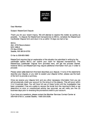 MasterCard Cardholder Dispute Form