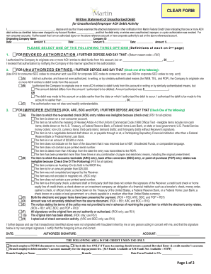 Written Statement of Unauthorized Debit