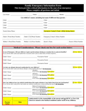 Family Emergency Information Form