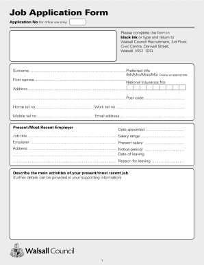 Walsall Council Job Application Form