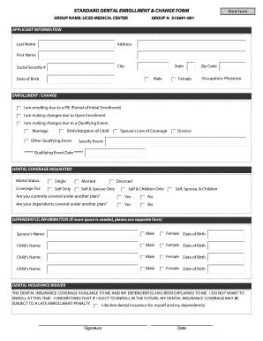 Dental Enrollment and Change Form