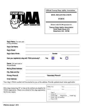 Teacup Dogs Agility Association Registration Form