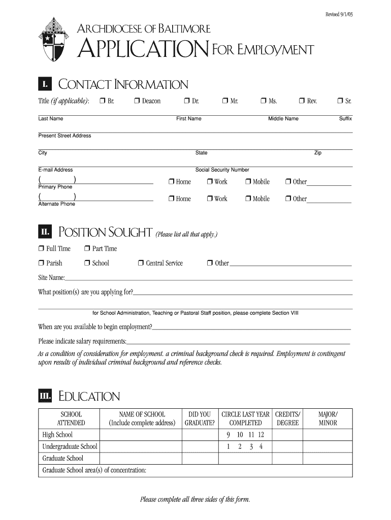 baltimore application employment Preview on Page 1