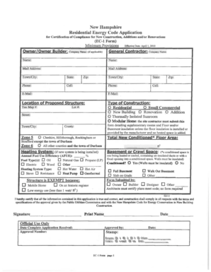 New Hampshire Residential Energy Code Compliance Form