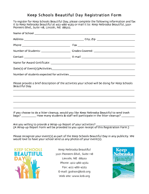 Keep Schools Beautiful Day Registration Form