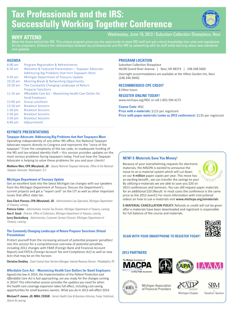 Fillable Online westmichiganapa IRS Conference West Michigan Chapter