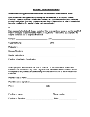 Krum ISD Medication Policy and Form