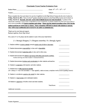 Cheerleader Tryout Teacher Evaluation Form (1 ... - Krum ISD