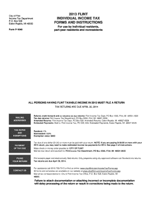 2013 Flint Individual Income Tax Form F-1040